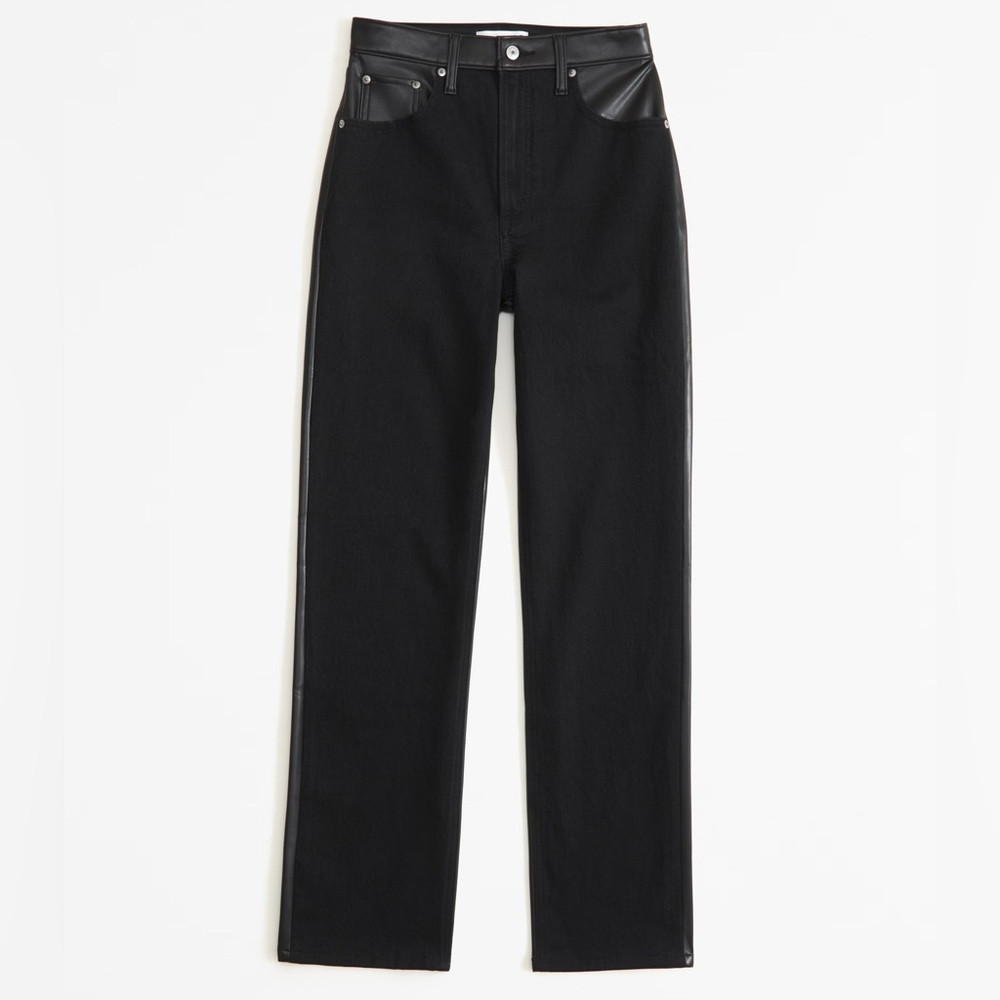 NEW Abercrombie Women's Mixed Fabric Ultra High Rise Ankle Straight Jean